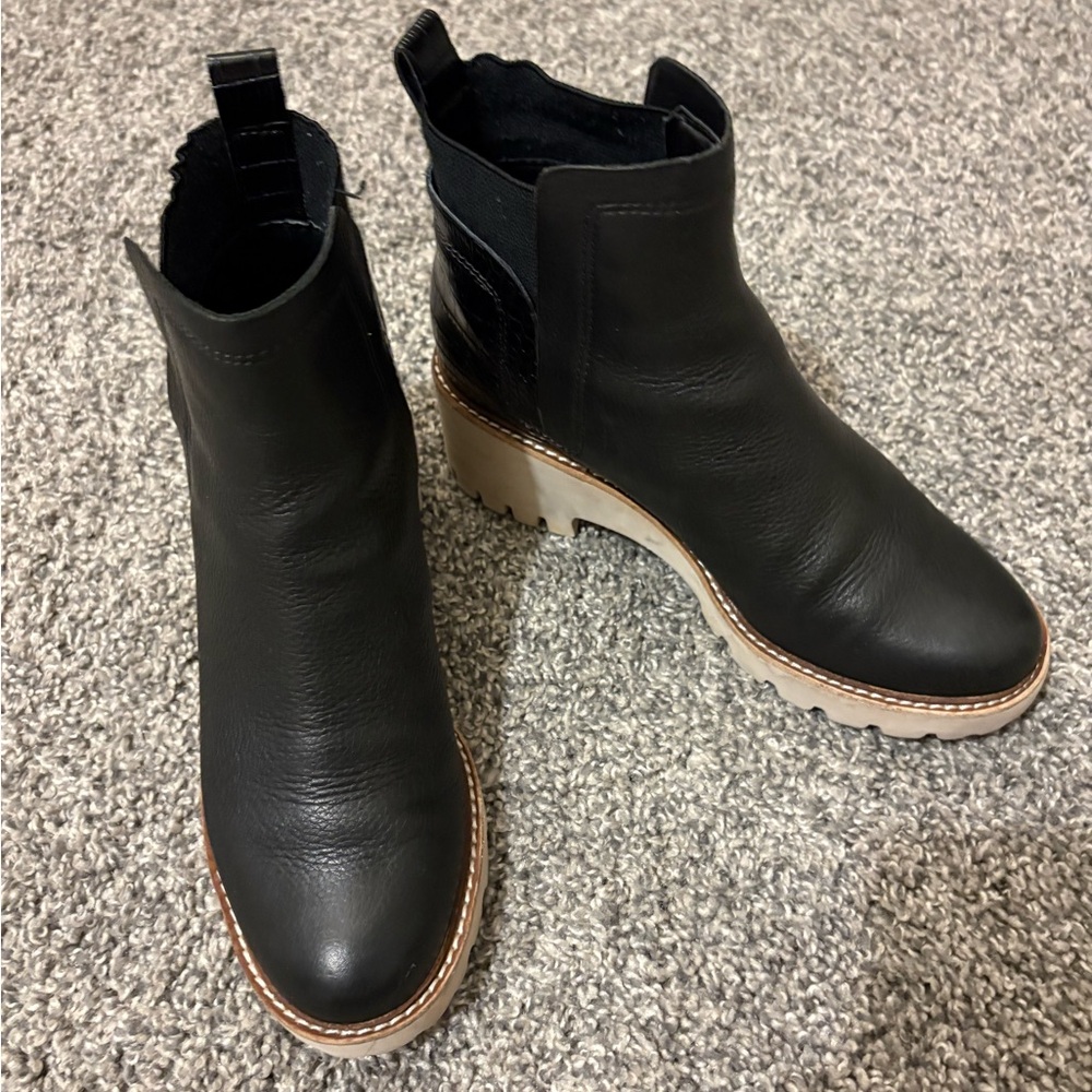 Dolce Vita Black Leather Chelsea Lug Heel Booties